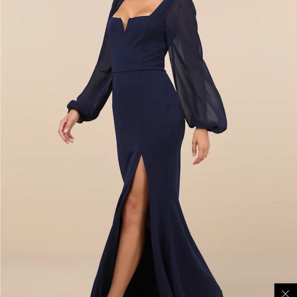 Lulu's Blue Long Sleeve Sweetheart Gown - Picture 1 of 5
